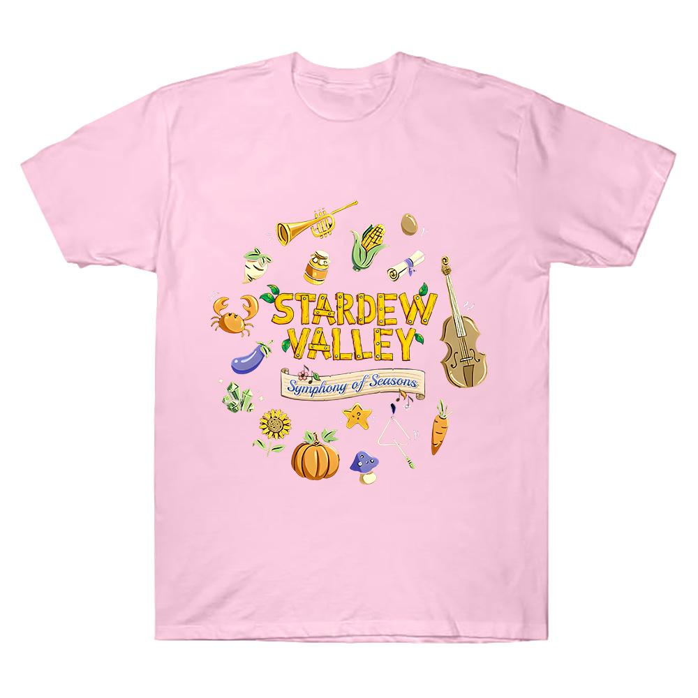 Футболка с туром «Симфония времен года» Футболка Stardew Valley Любителю игр Хлопок Короткий рукав Футболка Женская Мужская Хлопковая одежда Удобный топ