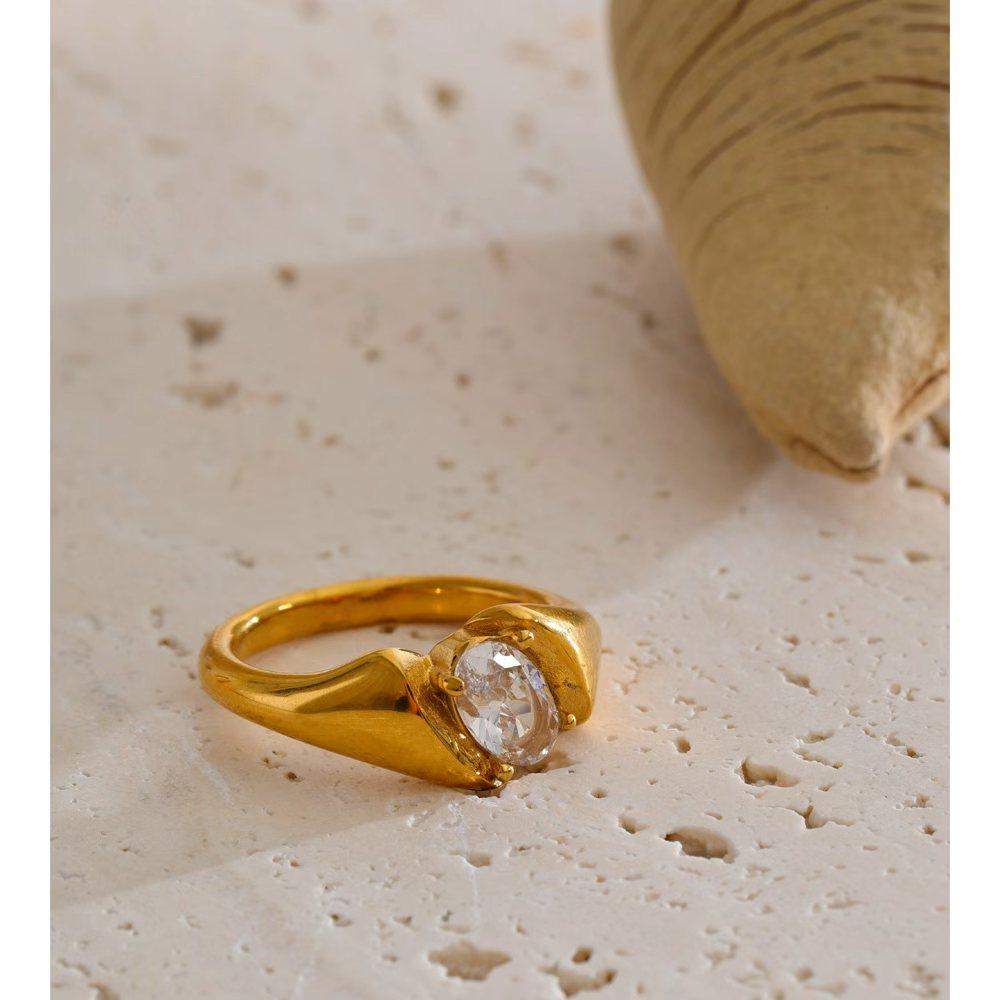 Yhpup Size 678 Stainless Steel Shiny Cubic Zirconia Casting Ring 18K Gold Color PVD Plated Charming Finger Jewelry