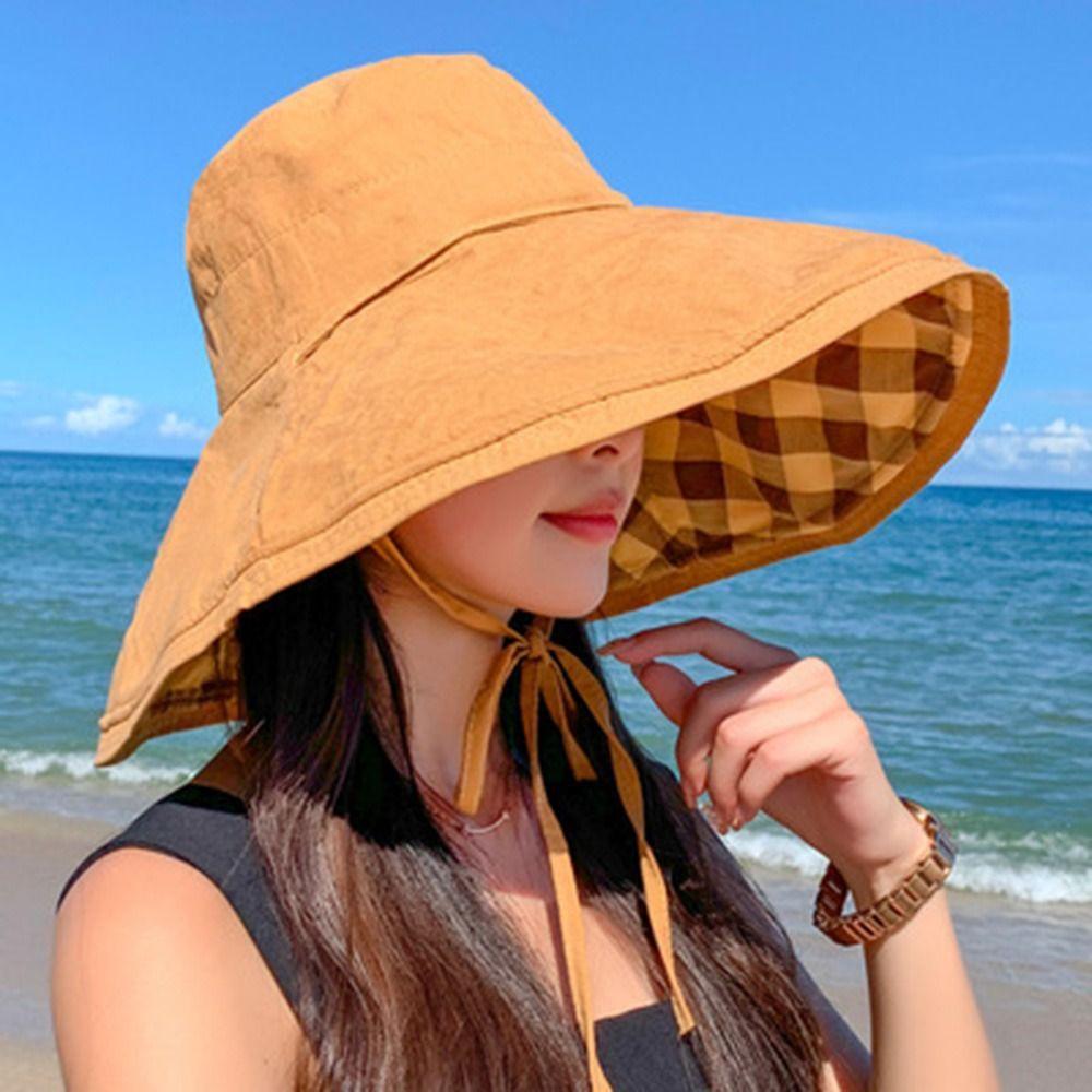 Double-sided Sun Protection Hats Elegance Beach Bucket Hat Simple Camping Cap Vacation