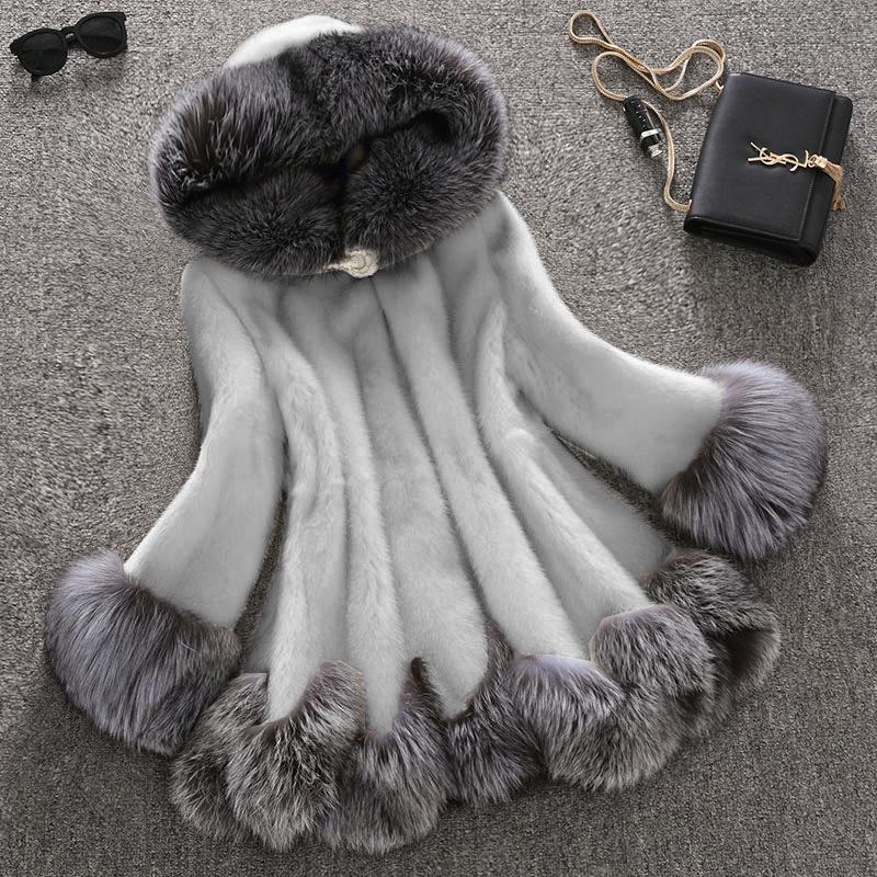 S-12XL Large Size Fluffy Coat Winter Thick Warm Faux Fur Coat Women's Hooded Long Sleeve Faux Fur Jacket Luxury Winter Fur Coat with Faux Fur Collar