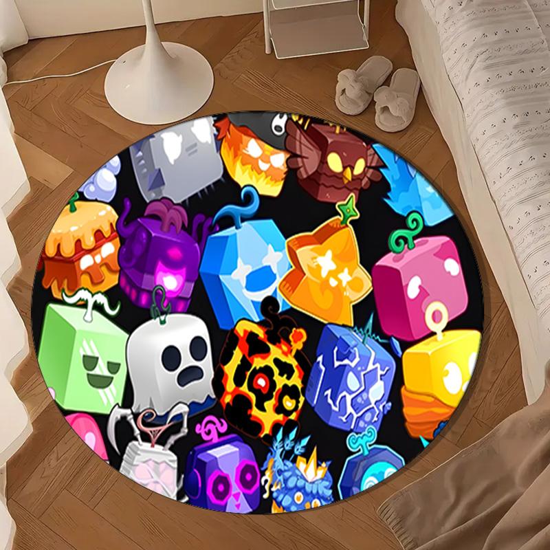 Colorful Cube Creatures Round Rug for Livingroom,Bedroom, Palyroom, Chair Rug, Area rug, Circle Carpet, Large Size Fan Christmas gift