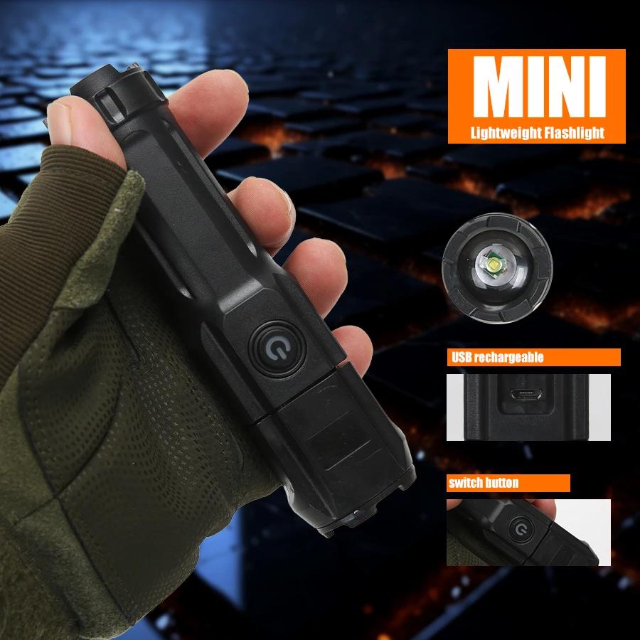 Белый и УФ-фонарик Двух типов Мини-тактический фонарь с USB-зарядкой Масштабируемый Портативный Наружный Аварийный фонарь Туристическое снаряжение