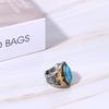 [JEWELRYWE] turquoise ring stainless ring Men's: antique stamp navy eagle Fashionable casual business gothic rider gold - birthday Christmas