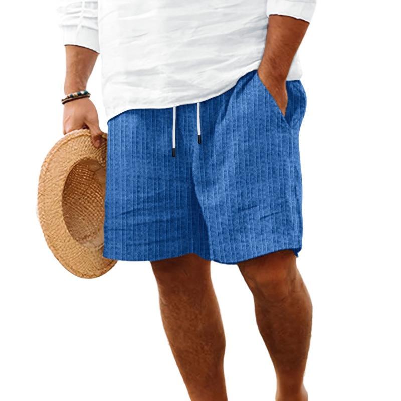 Cotton Linen Shorts with Multiple Pockets Drawstring Men's Striped Beach Pants Shorts Men’s