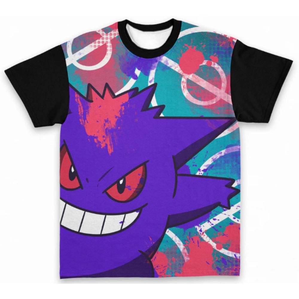 Kids Pokémon Gengar Dark Style T-Shirt, Gastly Evolution Chain 3D All-Over Print Personalized Short Sleeve