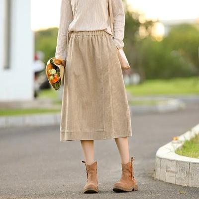 Осенне-зимняя женская модная однотонная винтажная юбка трапециевидной формы, винтажная вельветовая юбка