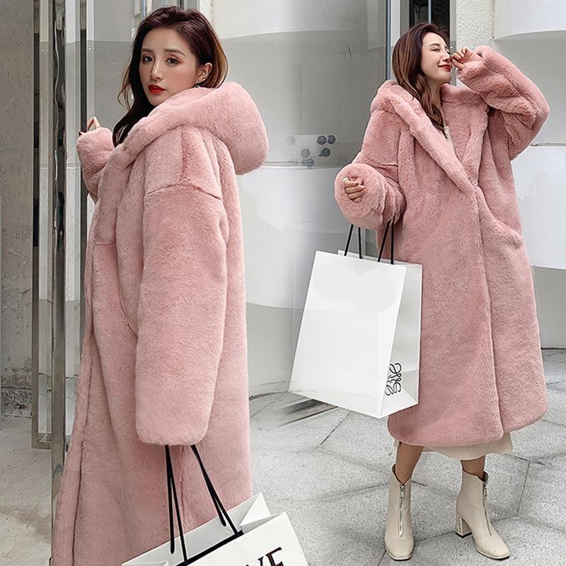 Женская шуба из искусственного меха, женская осенне-зимняя свободная плюшевая утолщенная кофта с капюшоном, шерстяное пальто