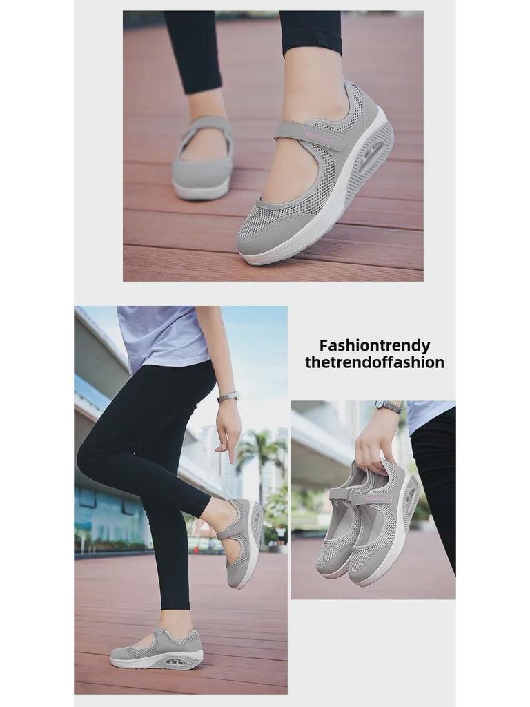 Женские легкие сетчатые кроссовки с воздушной подушкой и липучками 2023 года — однотонные, с неглубоким вырезом