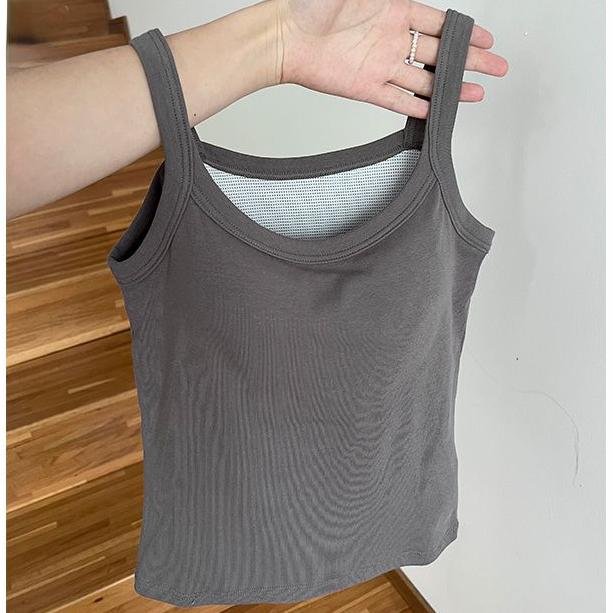 Женские топы Однотонные майки с большим вырезом и подушечками на груди внутри Топы без рукавов