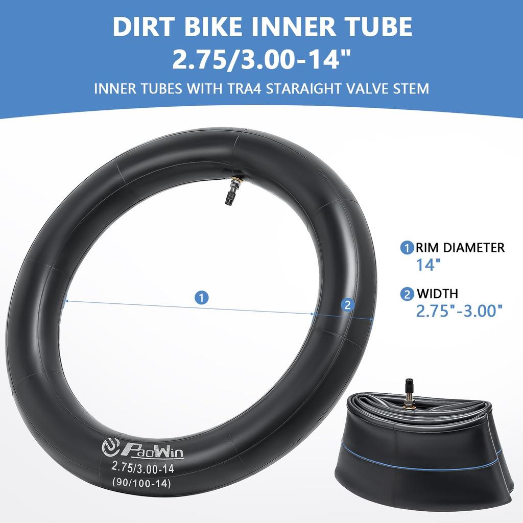 PaoWin Tubes Tubes with TR4 Motorcycle Motorcycle Tire Motorcycle Tire Moped Tubes Two-Pack 2.50-17 Heavy-Duty (1x) + 3.00-14 Heavy-Duty (1x),