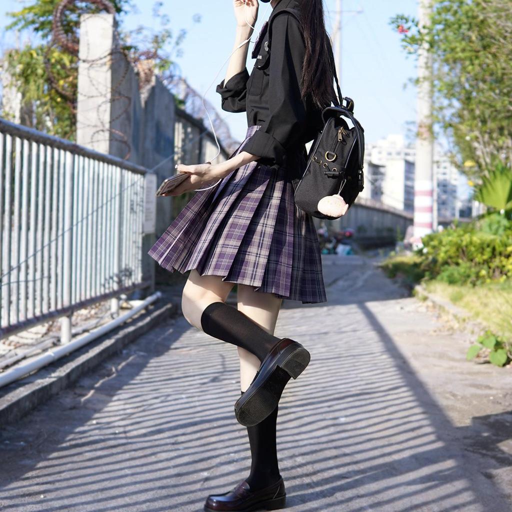 Юбка Yan Muxi Hanahaki Knot Original JK Purple Plaid: Милый и крутой стиль мотоцикла
