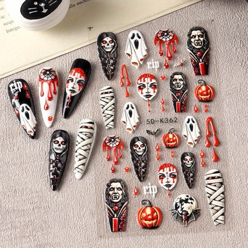 2Sheets Halloween Ghost Mummy Blood Nail Stickers Pumpkin Spider Web Lips Design 3D Nail Art Decoration Decals Manicure