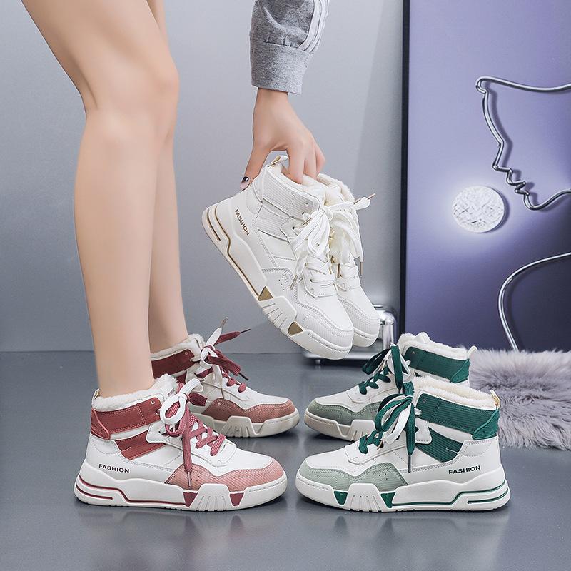2023 зима, новые высокие кеды в корейском стиле с бархатными белыми туфлями, женские хлопковые туфли для студентов Ins, спортивная женская обувь