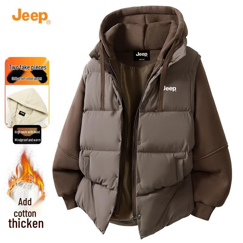 Jeep Мужская повседневная куртка с капюшоном, имитация двух предметов