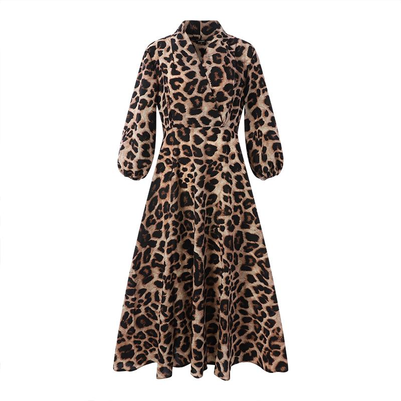 VONDA Весеннее женское вечернее платье с леопардовым принтом, элегантное свободное длинное платье с длинными рукавами и V-образным вырезом