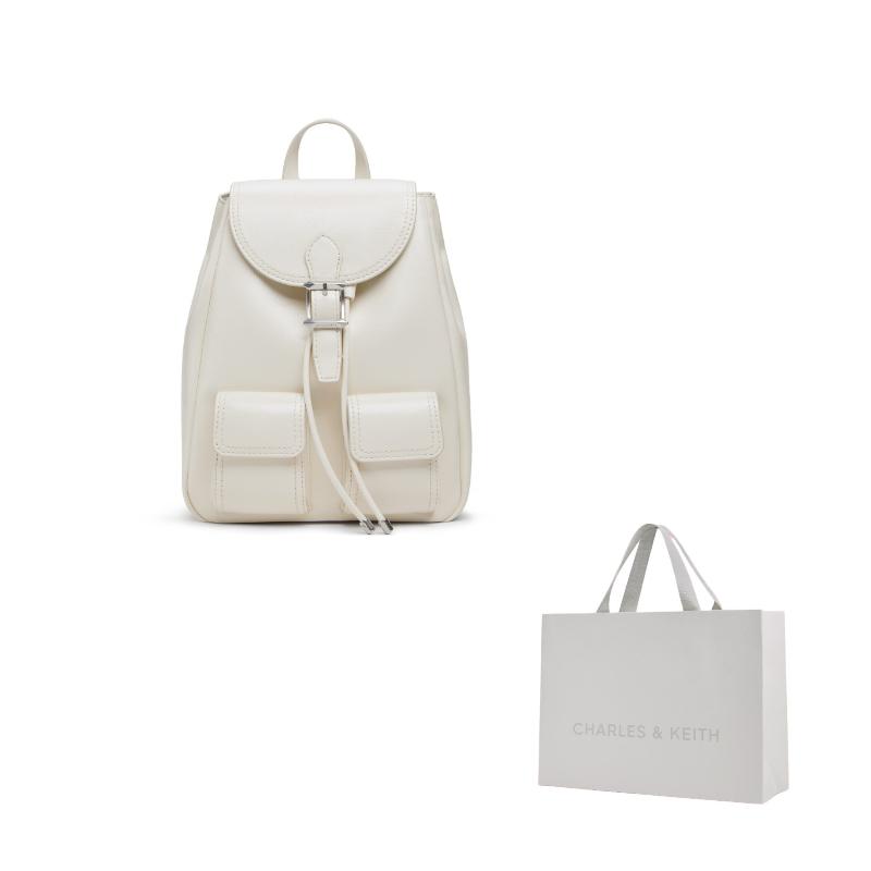 Charles & Keith Vintage Imitation Waxed Leather Simple Commuter PU Backpack Medium Women backpack CK2-60160240