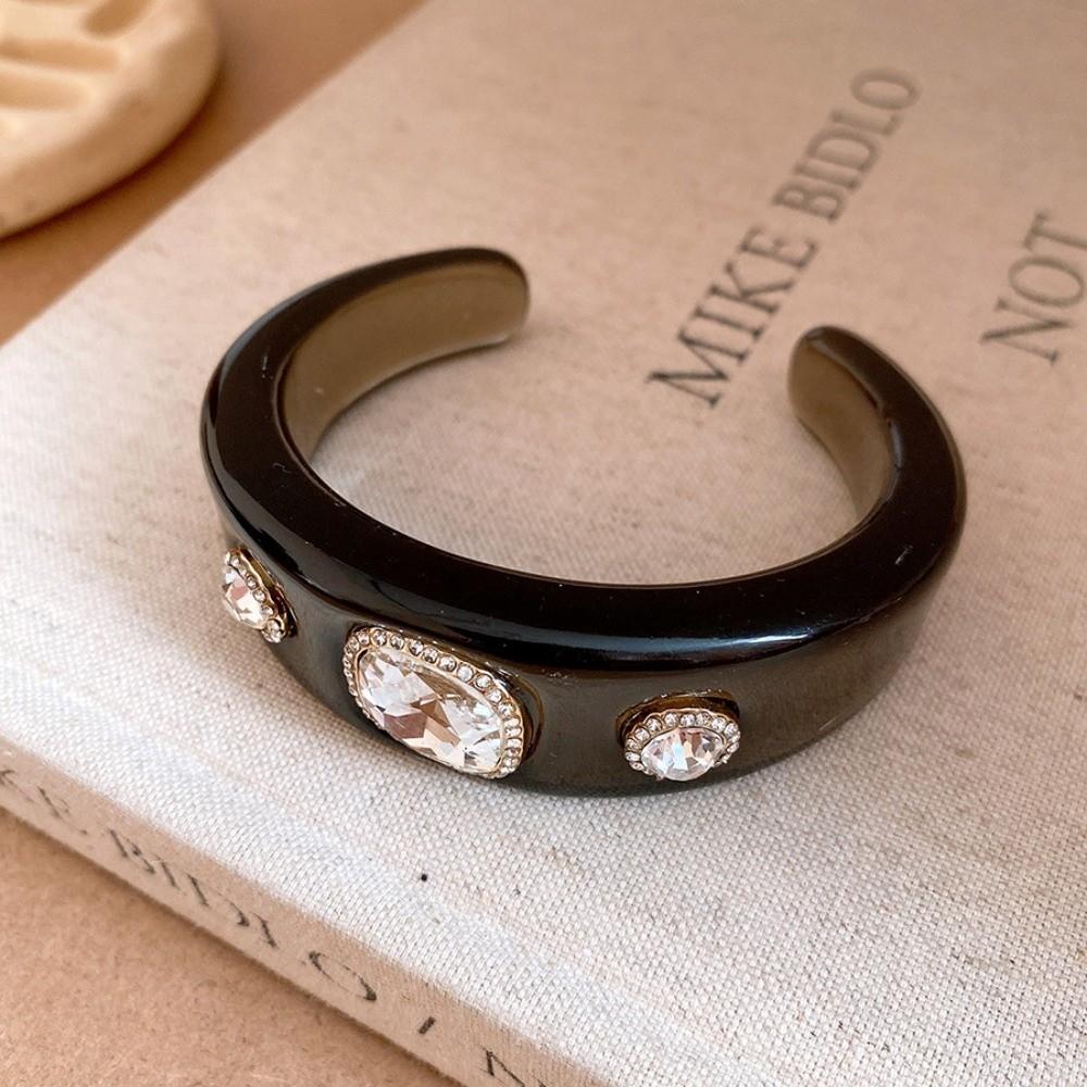 Smudging Irregular Wide Open Bracelet Bohemian Dopamine Hand Ring Acrylic Rhinestone Bangle Women
