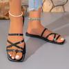 Босоножки большого размера новые сексуальные с квадратным носком открытые ремешки плоские сандалии