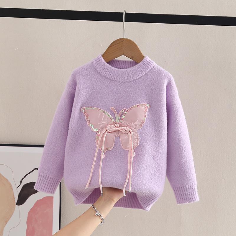 Осенне-зимний детский свитер, пуловер для девочек, трикотаж с круглым вырезом, детский норковый пух, детский свитер с длинными рукавами в стиле вестерн