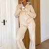 Women's Casual Knit Suit Half Zipper Lapel Long Sleeve Pullover Elastic Waist Straight Leg Pants Knitted Two Piece Set