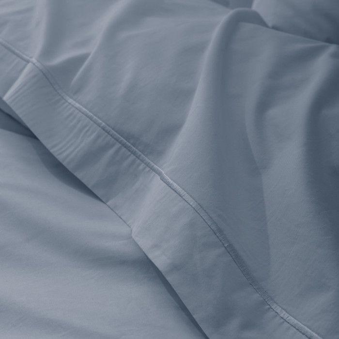 Drap plat percale de coton peigné "Julian" Coton Pur - 270x300 - Julian Blue Jean