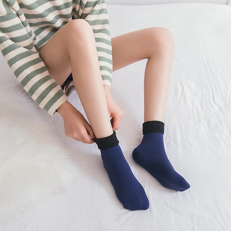5Pairs Winter Warm Solid Women Socks Thick Thermal Wool Cashmere Blend Black Skin Seamless Snow Sock Velvet Soft Comfortable