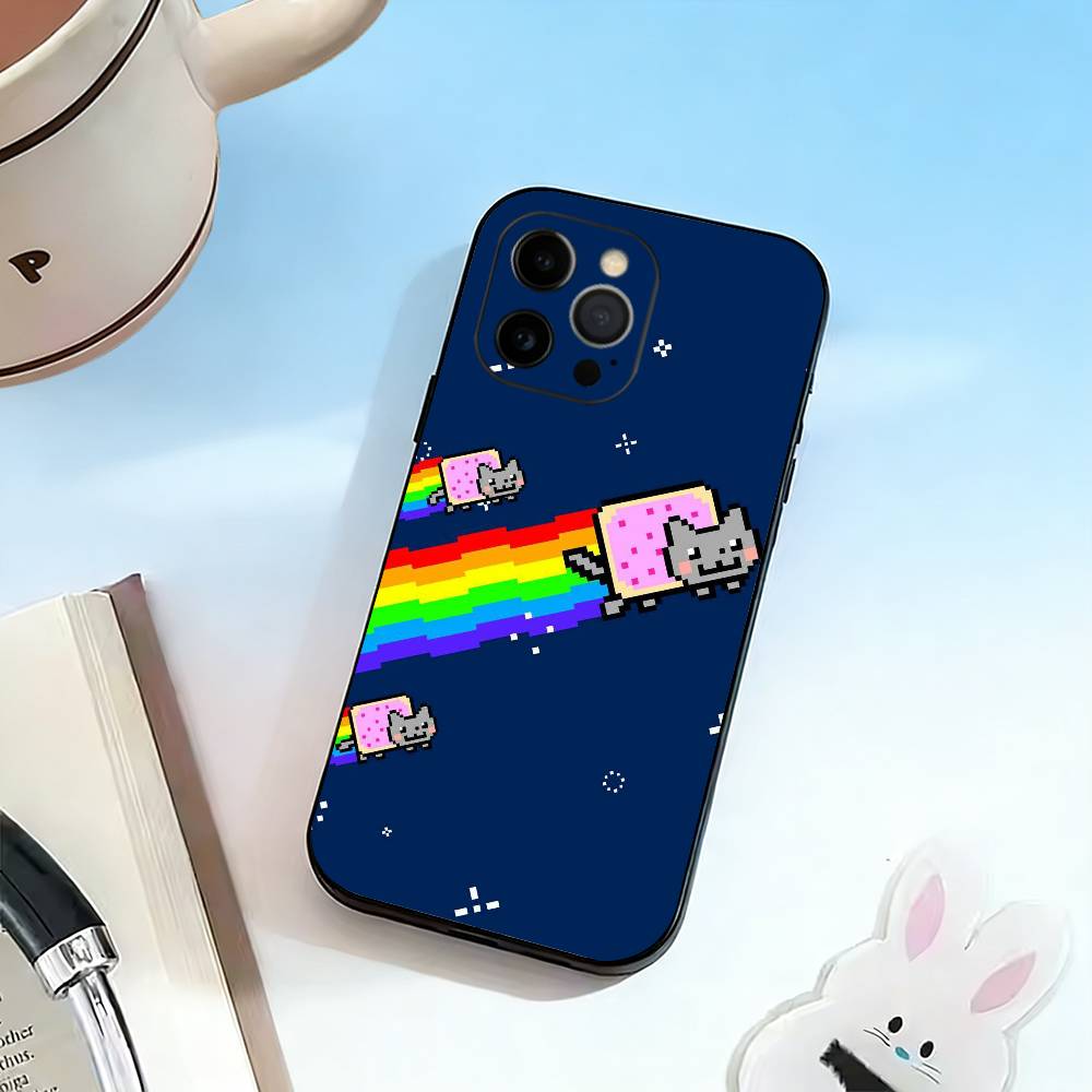 Cute N- Nyan C- Cat Phone Case Silicone Soft For IPhone 17 16 15 14 13 12 11 X XR Plus Pro Max Plus