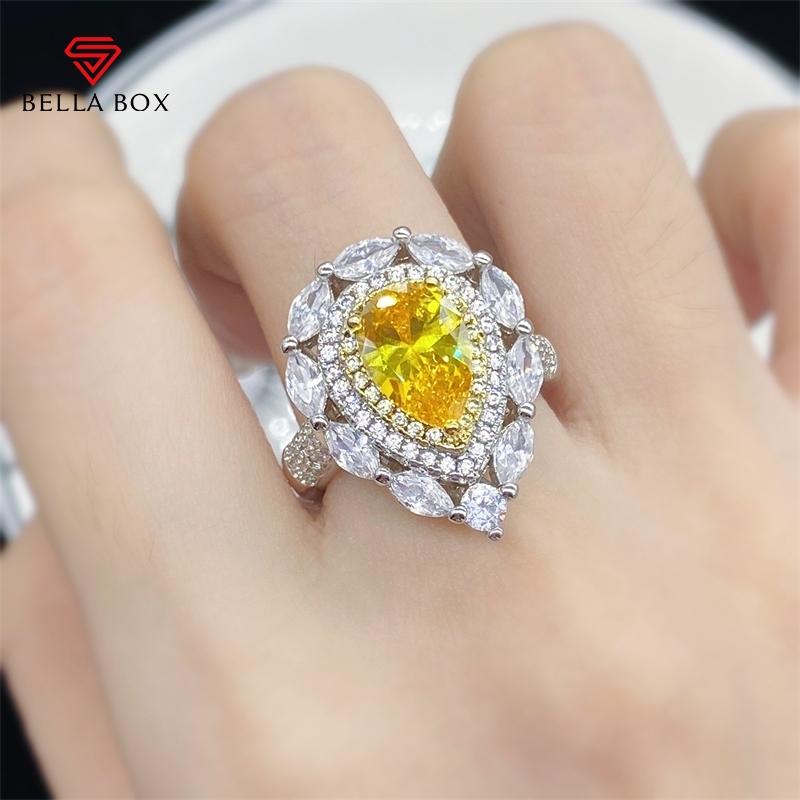 BELLA BOX Желтые кольца в форме воды, темпераментные открывающиеся кольца для женщин, циркон, свадебные, помолвочные, вечерние, изысканные роскошные ювелирные изделия, подарок