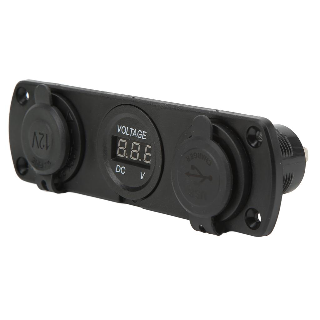 3 In 1 Charger Socket Panel Dual USB Outlet Panel Cigarette Lighter Socket LED Digital Voltmeter
