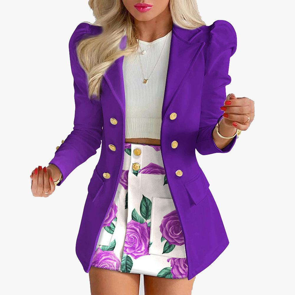 Fashion Versatile Matching Suit and Skirt Women's Casual Style Button Open Umbilical Short Multi Piece Suit