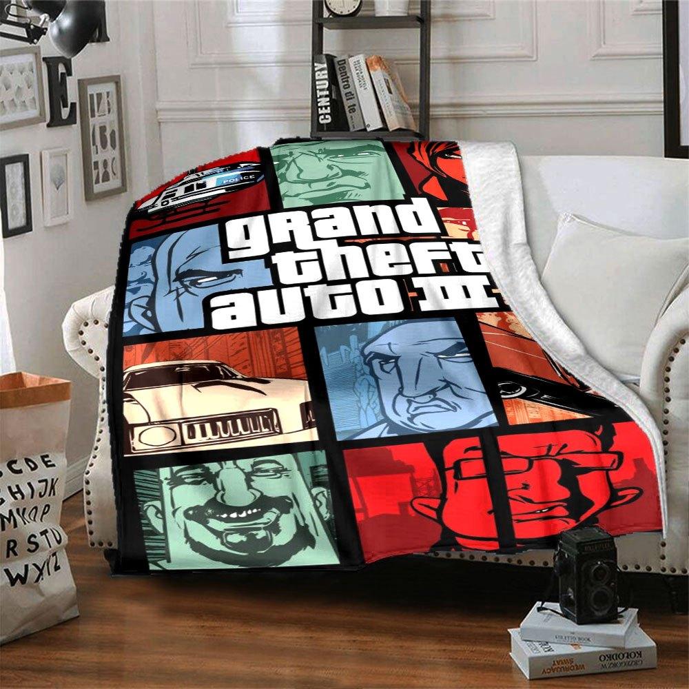 1 шт. Мягкое фланелевое одеяло Grand Theft Auto с дизайнерским принтом. Уютное одеяло для всех сезонов, идеально подходит для дивана, кровати, офиса