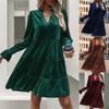 Temperament and Elegance Outer Wear Autumn Women's Range Long Sleeve Solid Color Velvet Dress Women