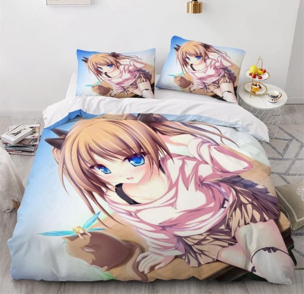 Мультяшный комплект постельного белья с аниме-девушкой, 3 предмета, 3D-принт, аниме-пододеяльник на молнии, подростковое микрофибровое постельное белье с 2 наволочками