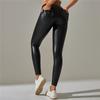 Женские модные леггинсы из искусственной кожи с высокой талией, однотонные облегающие штаны для йоги