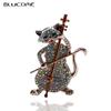 Cat Playing The Violin Shape Brooches for Women Girls Simulated Zircons Gold Color Jewelry Pins
