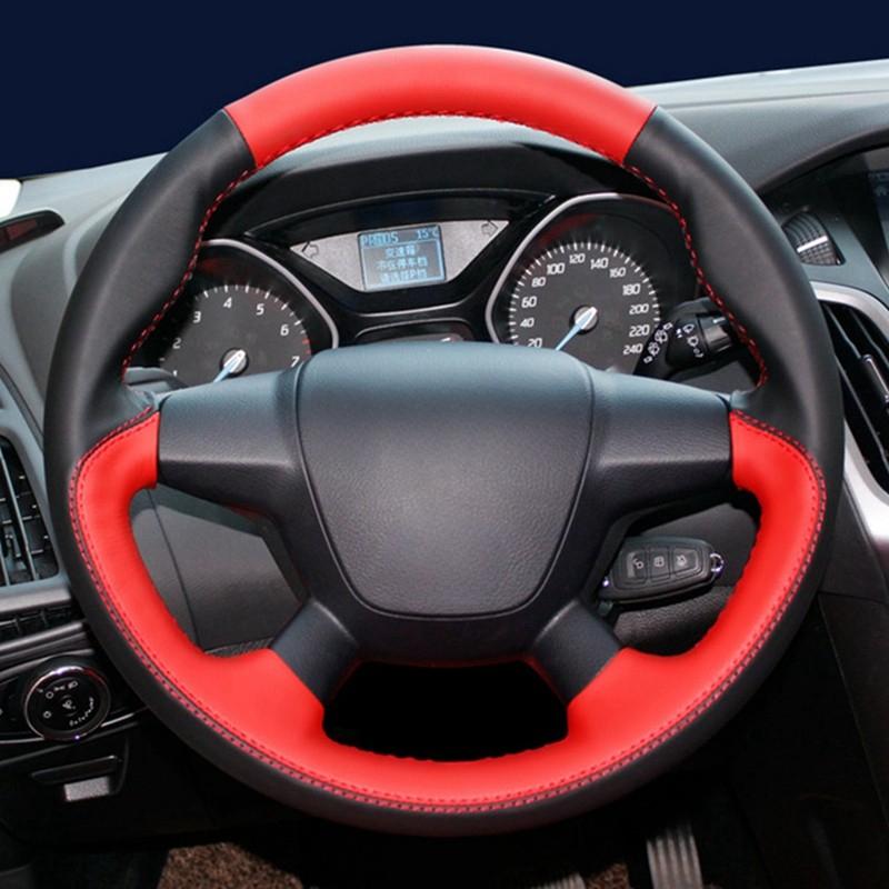Черная натуральная кожа замша Чехол на руль автомобиля Для Ford Focus 3 2012-2014 KUGA Escape 2013-2016 C-MAX 2011-2018
