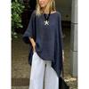 Summer Women's Solid Color Cotton Linen T-shirt, Loose Crew Neck Irregular Hem Casual Tee for European American Women