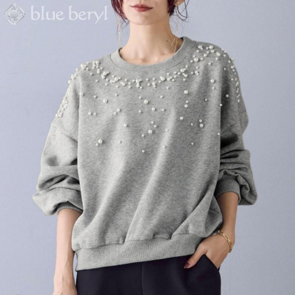 Sweat Pullover Pearl Voluminous Sleeves Round Neck Punch Material Loose Wear Clothes Modest Chest Design Sleeves Clothes Fluffy Sleeves Tall