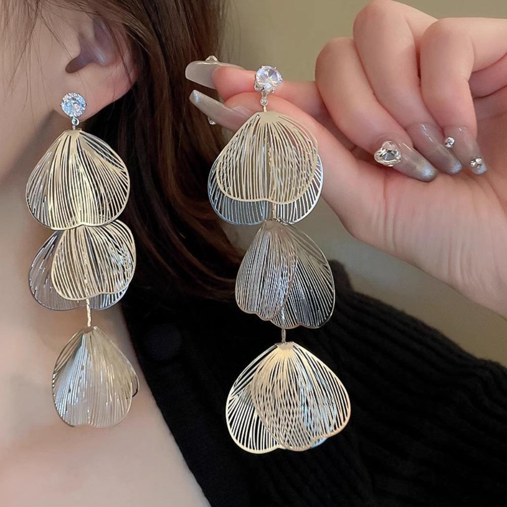 Ear Studs Flower Long Hanging Earrings Trendy Ginkgo Leaf Hollow Earrings  Women