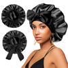 2Pcs Satin Silk Hair Bonnet Women Night Sleep Hair Caps With Elastic Wide Tie Band Haircare Hat Shower Cap For Curly Hair