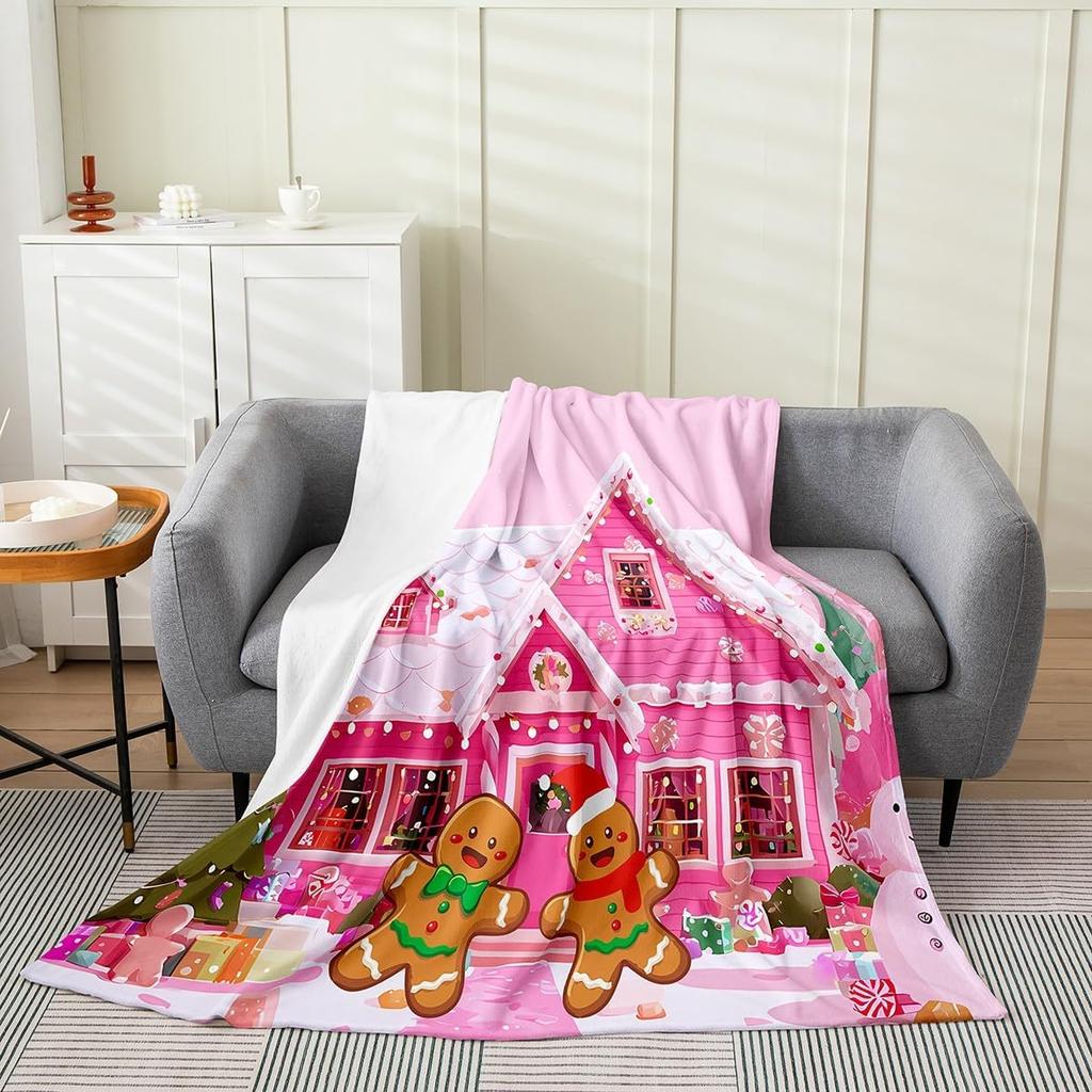 Xmas Grids Flannel Blanket Warm Lightweight,Merry Christmas Theme Warm Blanket for Couch Sofa Decor,Cartoon Santa Claus Warm