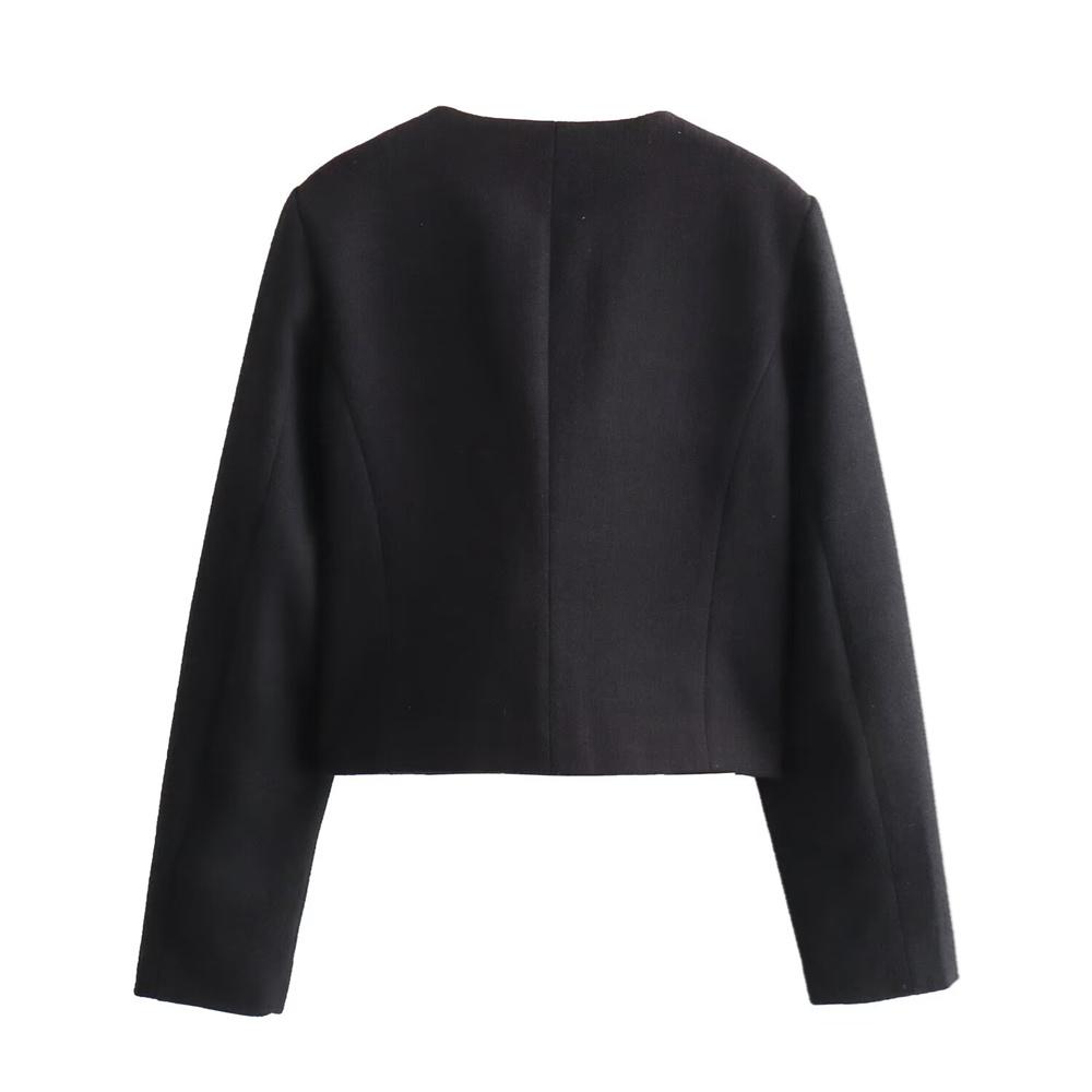 Весенне-осенне-зимний продукт, женская мода, повседневный универсальный круглый вырез с флип-украшением, короткий костюм, пальто