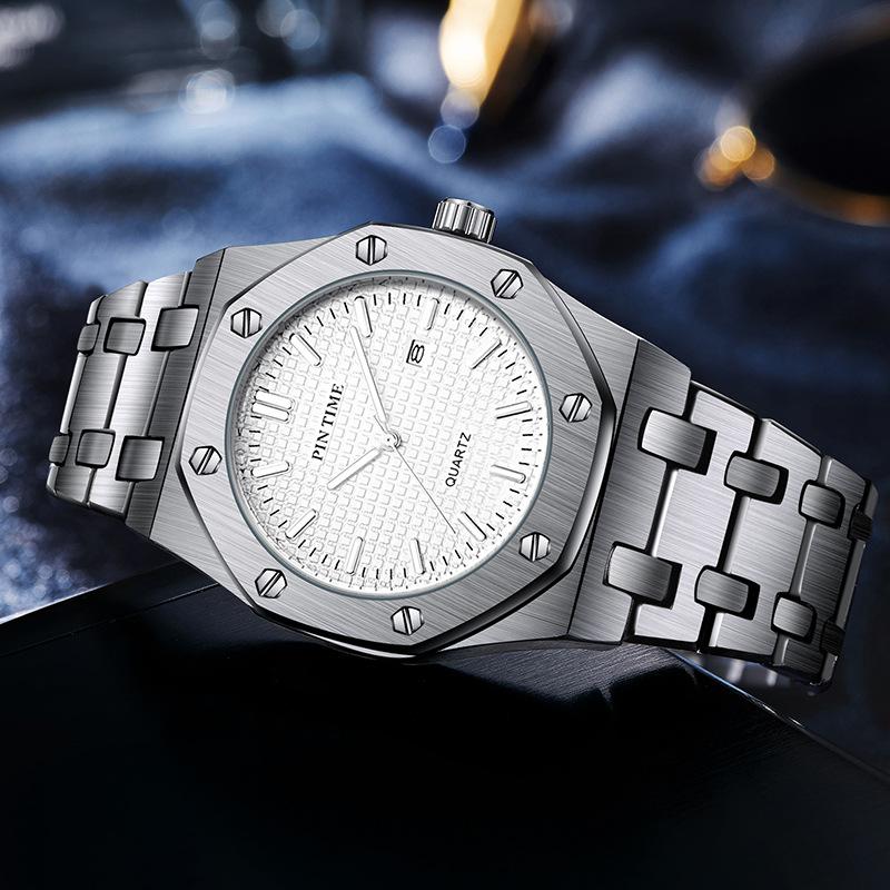 PINTIME Мужские часы класса люкс, автоматические часы с датой, водонепроницаемые, светящиеся, мужские наручные часы, кварцевые, из нержавеющей стали, спортивные часы