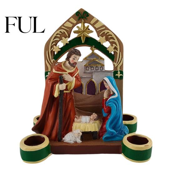 Seasonal Atmosphere Candle Accessories Christmas Nativity Scene Holder, Holy Family Manger Figurine with 4 Decorative Stands for Fireplaces
