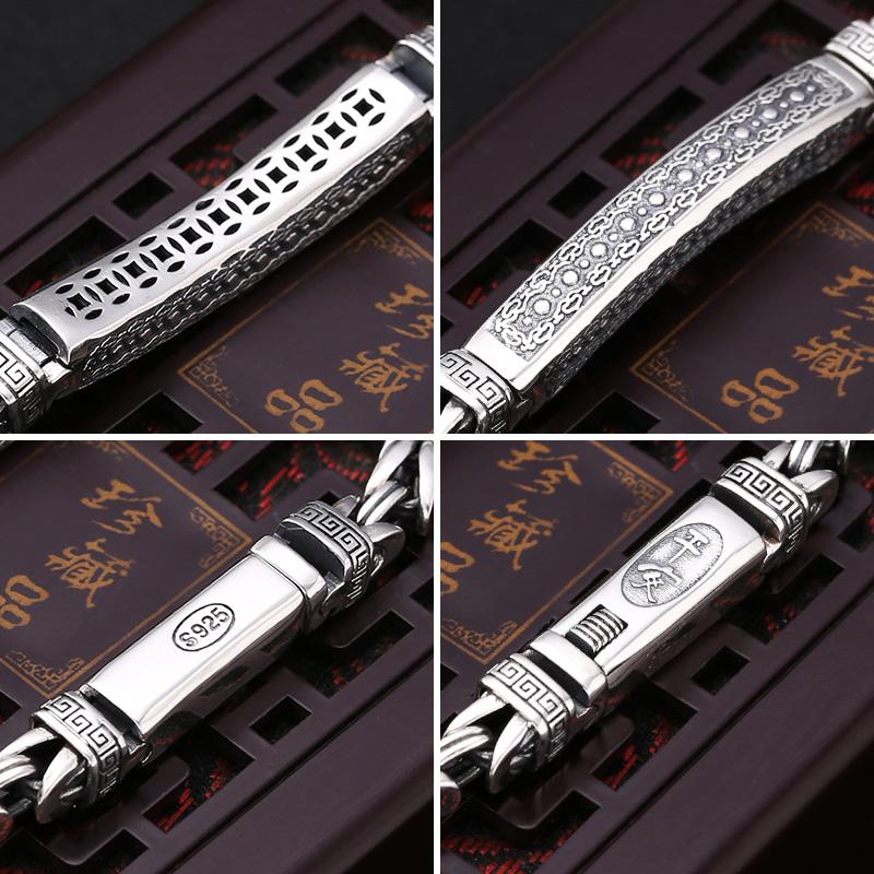 Новые серебряные ювелирные изделия, мужской браслет с индивидуальным узором мира, ретро хипстерская цепочка с пряжкой, трендовый подарок, ювелирный аксессуар