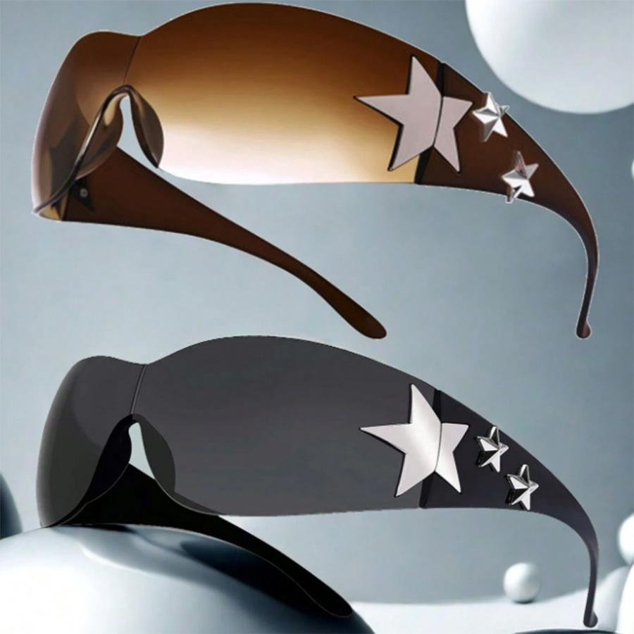 2 шт. Унисекс Без оправы Звездообразные Y2K Простые Солнцезащитные очки Подходят для повседневных путешествий и вечеринок Хэллоуин