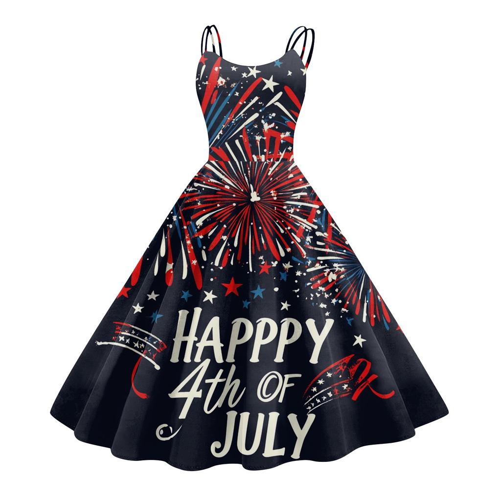 Women's Patriotic Starry Night Dress Sleeveless American Flag Design, Perfect for Celebrations & Summer Events