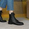 Осень/зима женские ботинки с круглым носком на массивном каблуке, женская обувь, ботинки из натуральной кожи, короткие ботинки на молнии, мотоциклетные ботинки коричневого цвета