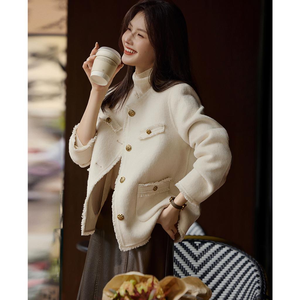 Маленькое ароматизированное двухстороннее шерстяное пальто для женщин зимой с передними плечами, тонкое шерстяное пальто с коротким верхом