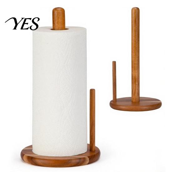 Paper Towel Holder Wooden Holder, One-Handed Operation Dispenser, Freestanding Stand with Base Countertop for Kitchen Bathroom Dining Table